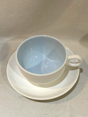 Pagnossin Italy Teacup and Saucer Set Ring Handle Baby Blue Interior